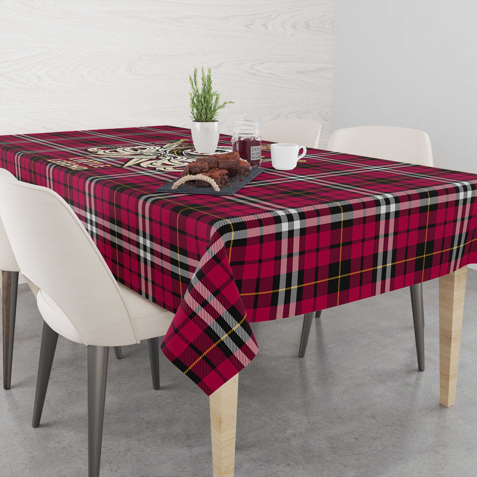 Tartan Vibes Clothing Little Tartan Tablecloth with Clan Crest and the Golden Sword of Courageous Legacy