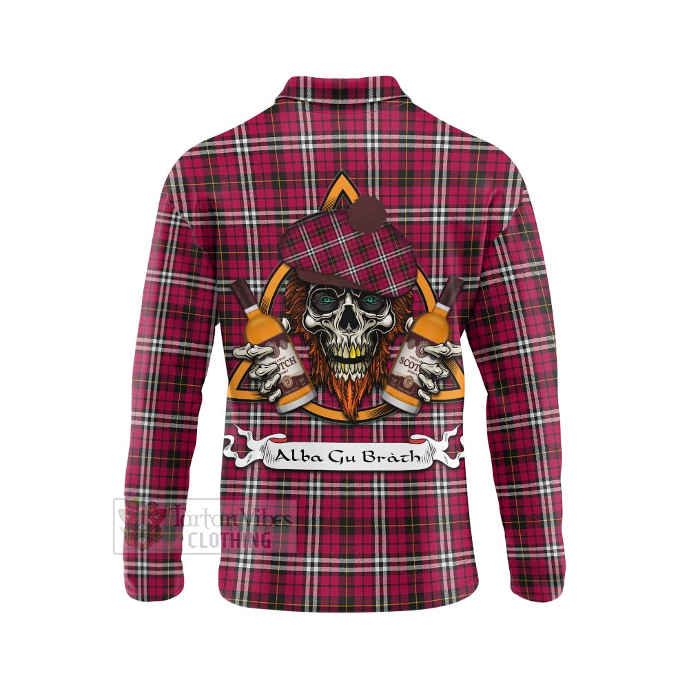 Tartan Vibes Clothing Little Tartan Long Sleeve Polo Shirt with Family Crest and Bearded Skull Holding Bottles of Whiskey