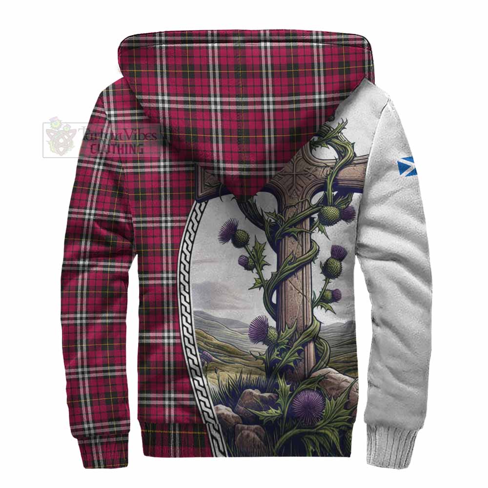 Tartan Vibes Clothing Little Tartan Sherpa Hoodie with Family Crest and St. Andrew's Cross Accented by Thistle Vines