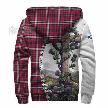 Little Tartan Sherpa Hoodie with Family Crest and St. Andrew's Cross Accented by Thistle Vines