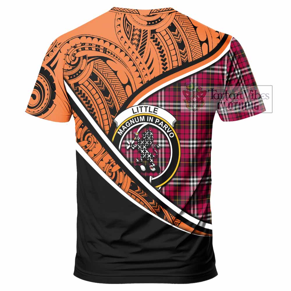 Tartan Vibes Clothing Little Crest Tartan T-Shirt with Maori Tattoo Style - Orange Version