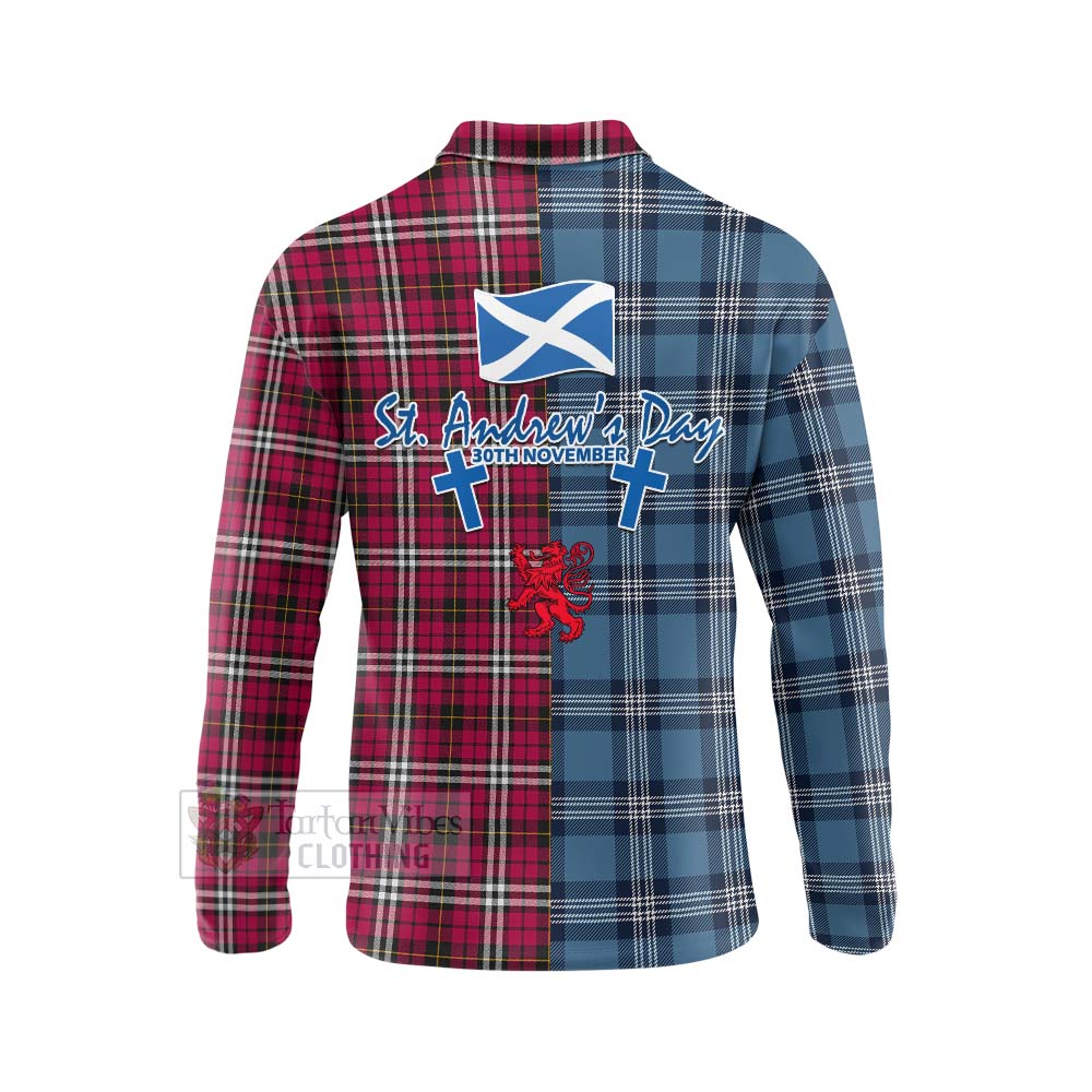 Tartan Vibes Clothing Little Tartan Long Sleeve Polo Shirt Happy St. Andrew's Day Half Tartan Style