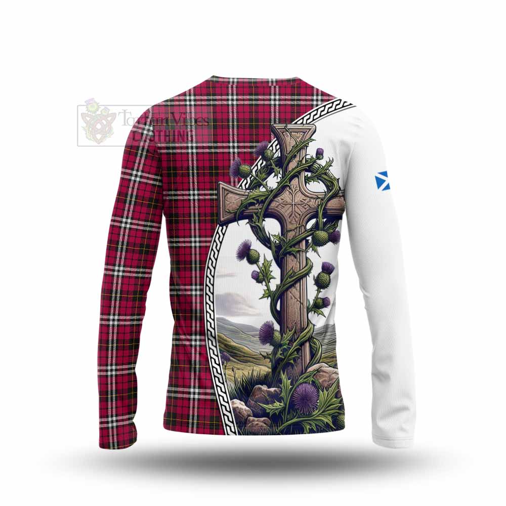 Tartan Vibes Clothing Little Tartan Long Sleeve T-Shirt with Family Crest and St. Andrew's Cross Accented by Thistle Vines