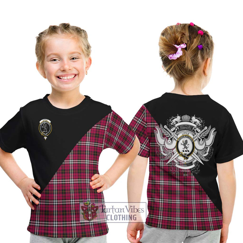 Little Tartan Kid T-Shirt with Family Crest and Military Logo Style - Tartanvibesclothing Shop