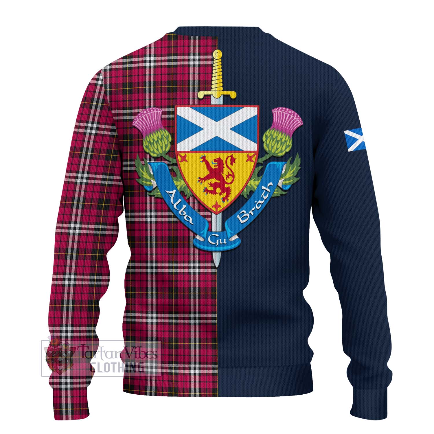 Tartan Vibes Clothing Little Tartan Knitted Sweater with Scottish Lion Royal Arm Half Style