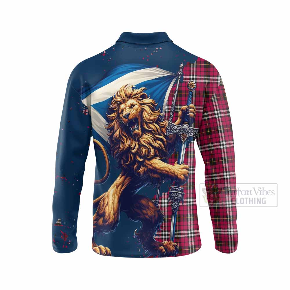 Tartan Vibes Clothing Little Tartan Family Crest Long Sleeve Polo Shirt with Scottish Majestic Lion