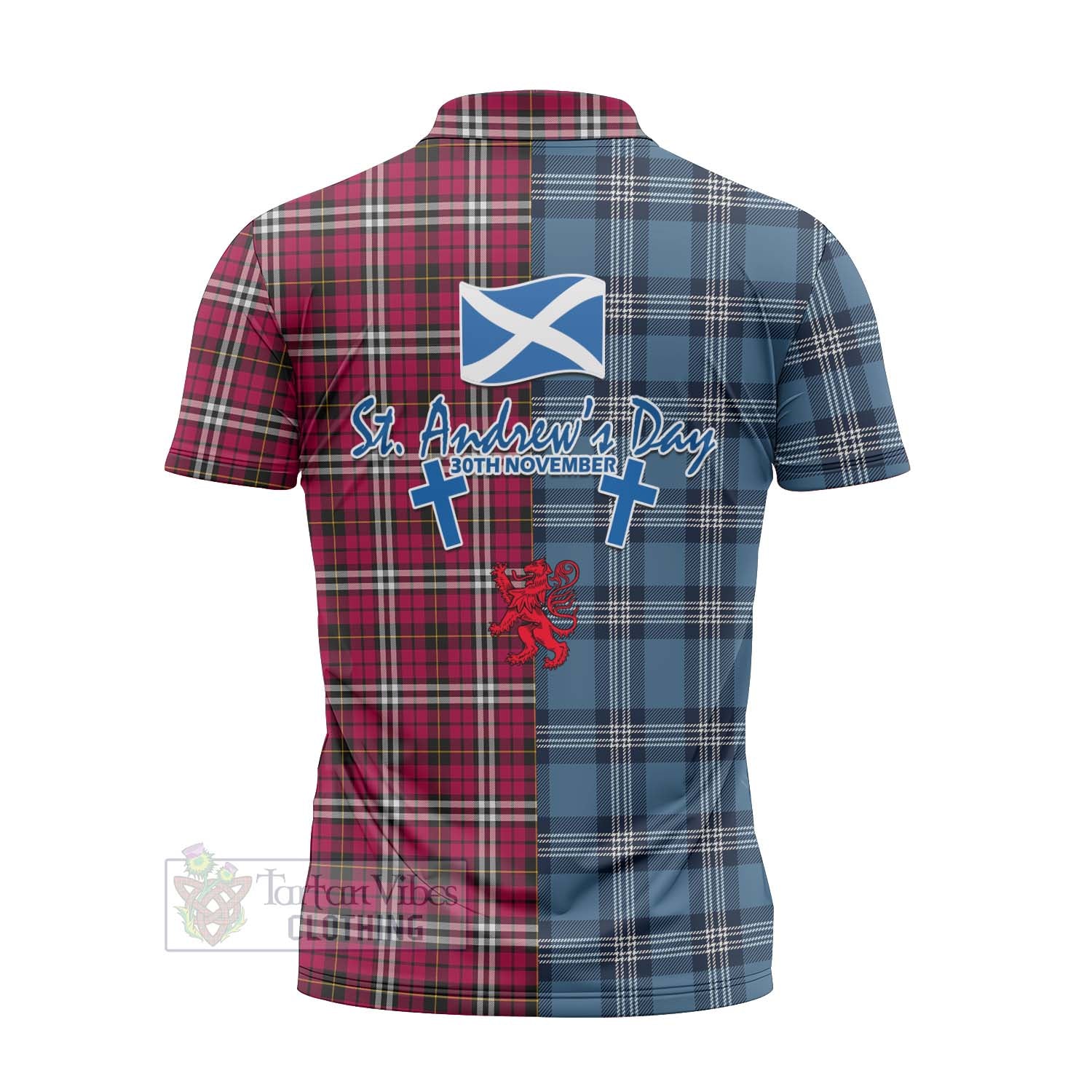 Tartan Vibes Clothing Little Tartan Zipper Polo Shirt Happy St. Andrew's Day Half Tartan Style