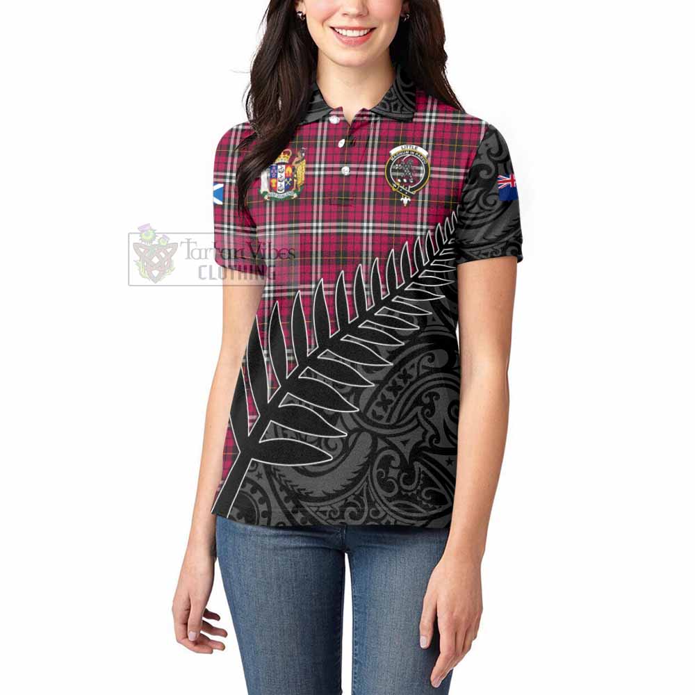 Tartan Vibes Clothing Little Crest Tartan Women's Polo Shirt with New Zealand Silver Fern Half Style