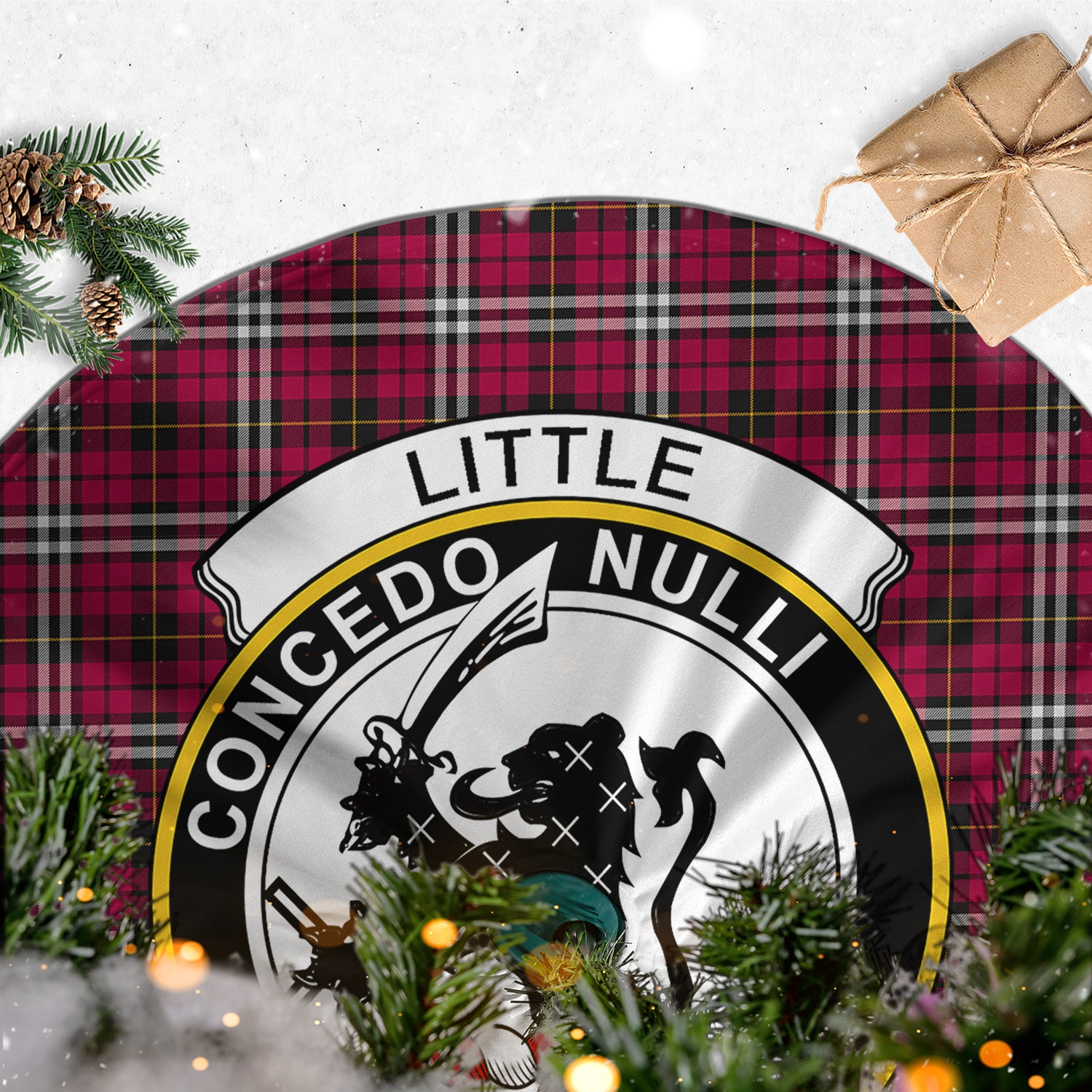 Little Tartan Christmas Tree Skirt with Family Crest - Tartanvibesclothing