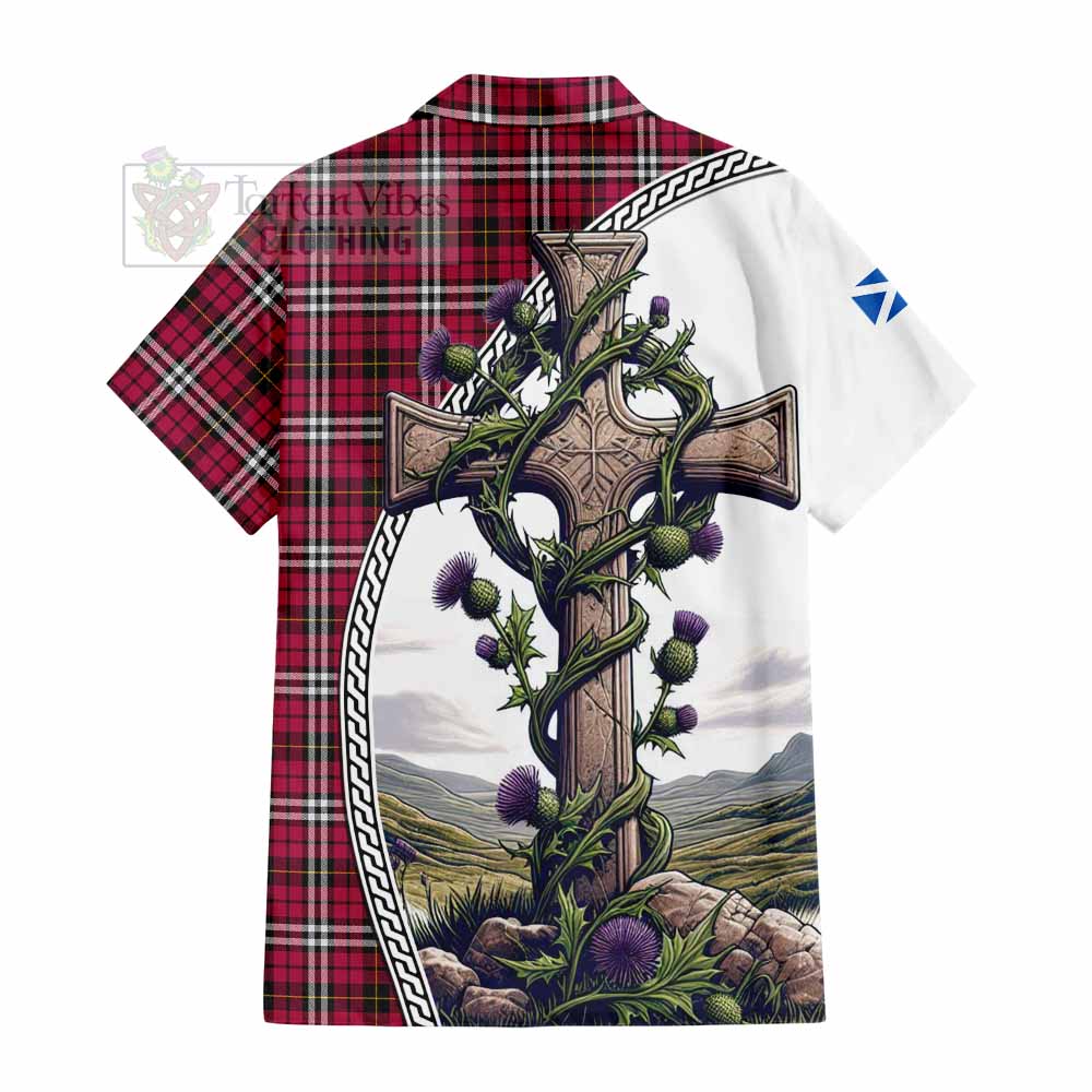 Tartan Vibes Clothing Little Tartan Short Sleeve Button Shirt with Family Crest and St. Andrew's Cross Accented by Thistle Vines