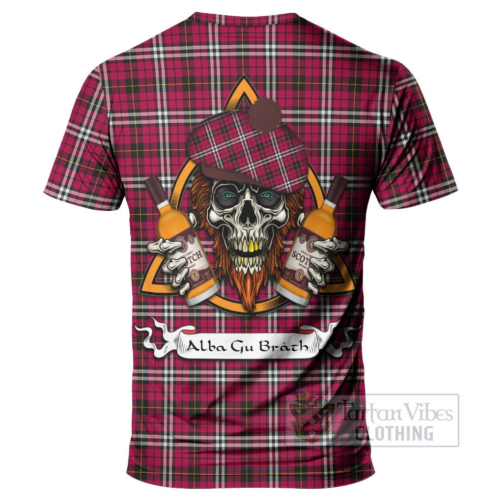 Tartan Vibes Clothing Little Tartan T-Shirt with Family Crest and Bearded Skull Holding Bottles of Whiskey