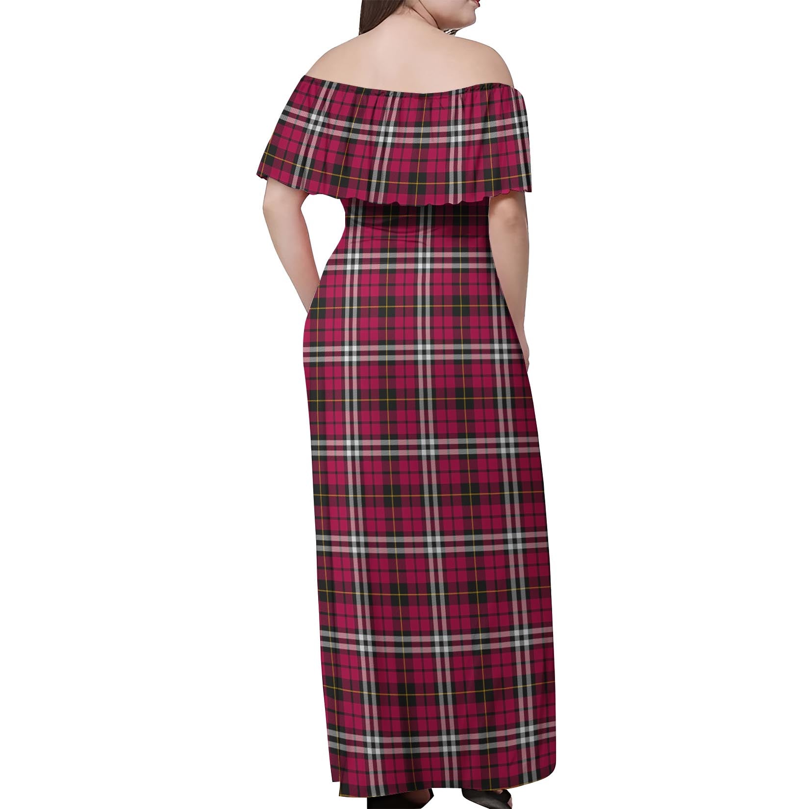 Little Tartan Off Shoulder Long Dress - Tartanvibesclothing