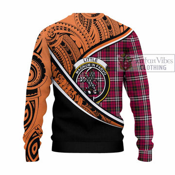 Little Crest Tartan Knitted Sweater with Polynesian Vibes Style - Orange Version