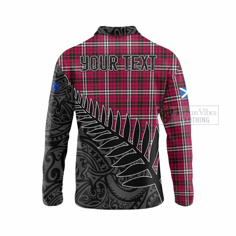 Tartan Vibes Clothing Little Crest Tartan Long Sleeve Polo Shirt with New Zealand Silver Fern Half Style