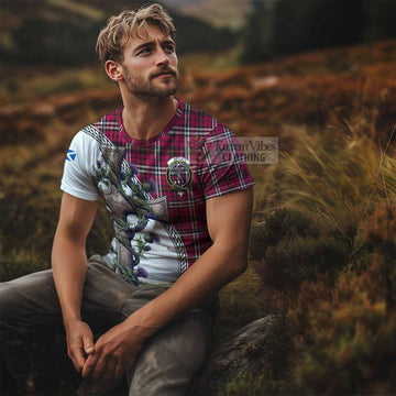 Little Tartan T-Shirt with Family Crest and St. Andrew's Cross Accented by Thistle Vines