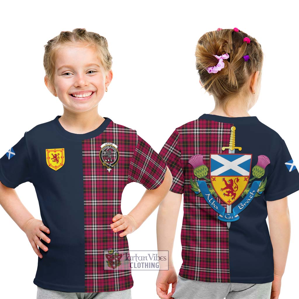 Tartan Vibes Clothing Little Tartan Kid T-Shirt with Scottish Lion Royal Arm Half Style