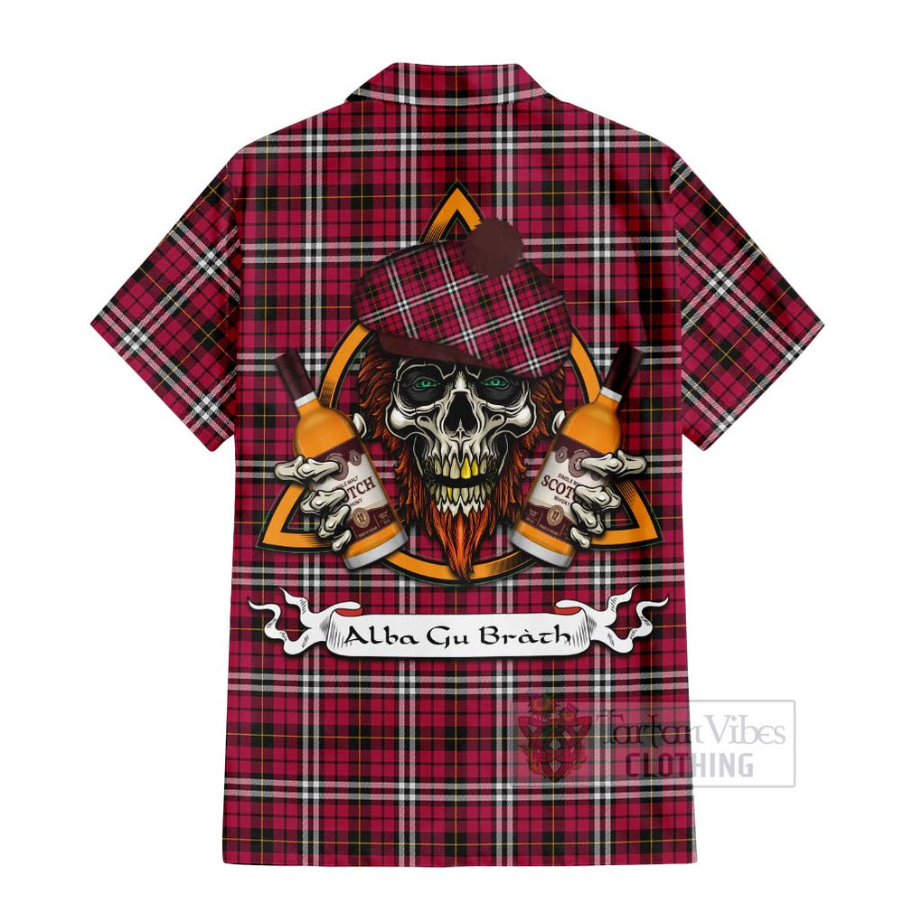 Tartan Vibes Clothing Little Tartan Short Sleeve Button Shirt with Family Crest and Bearded Skull Holding Bottles of Whiskey