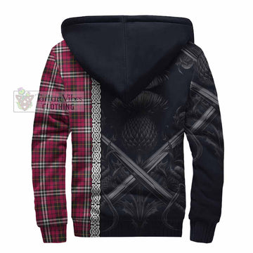 Little Tartan Sherpa Hoodie with Family Crest Cross Sword Thistle Celtic Vibes