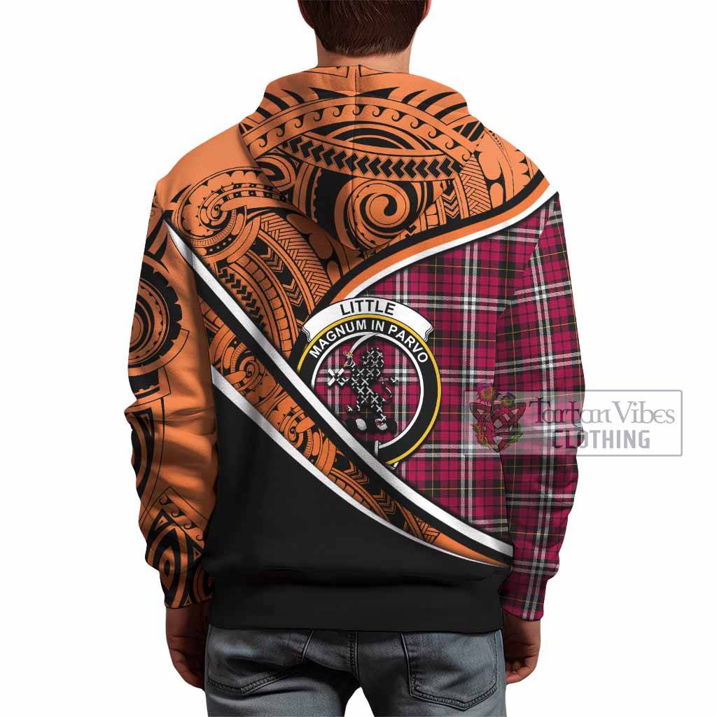 Tartan Vibes Clothing Little Crest Tartan Hoodie with Maori Tattoo Style - Orange Version