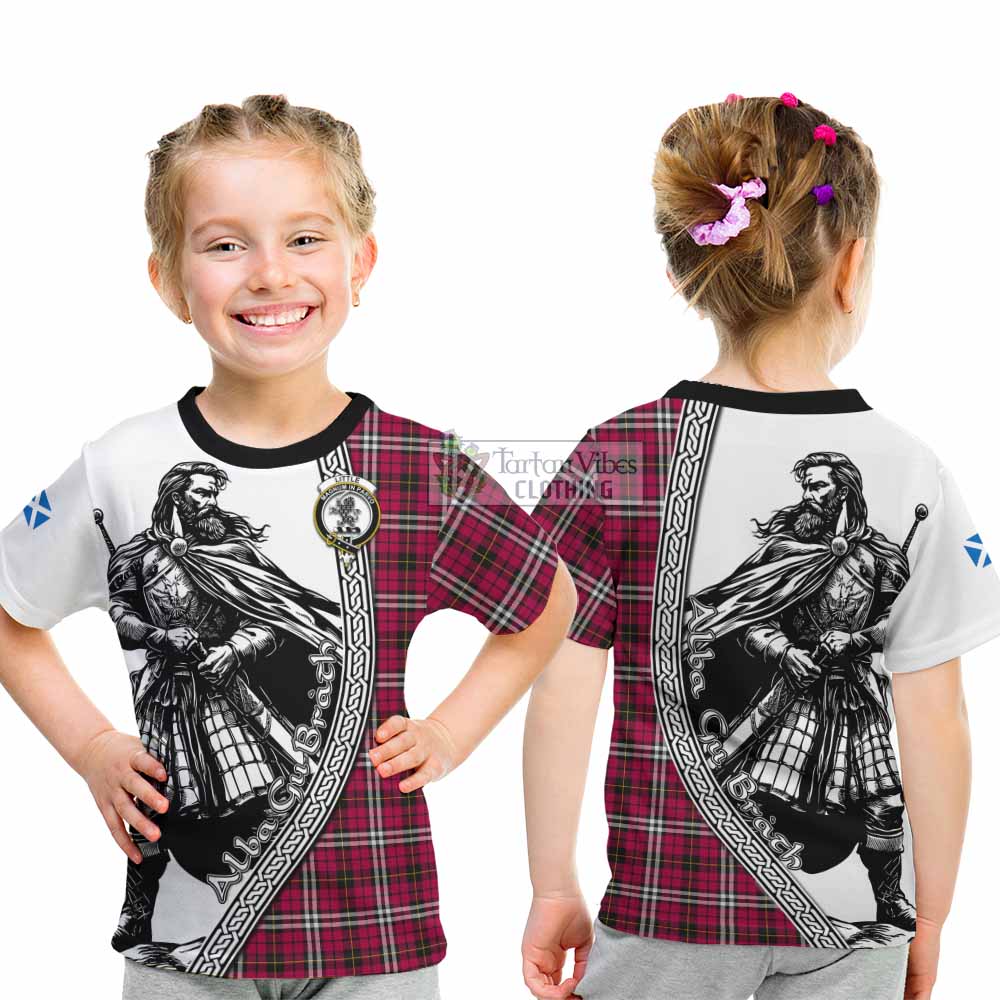 Little Tartan Clan Crest Kid T-Shirt with Highlander Warrior Celtic Style