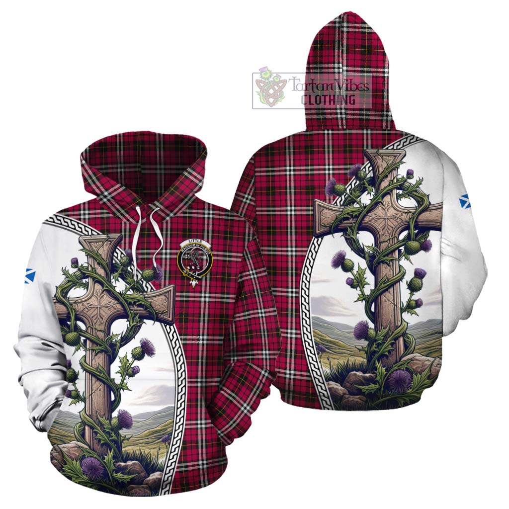 Tartan Vibes Clothing Little Tartan Cotton Hoodie with Family Crest and St. Andrew's Cross Accented by Thistle Vines