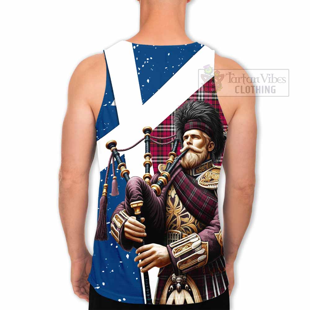 Little Tartan Men's Tank Top with Family Crest Scottish Bagpiper Vibes