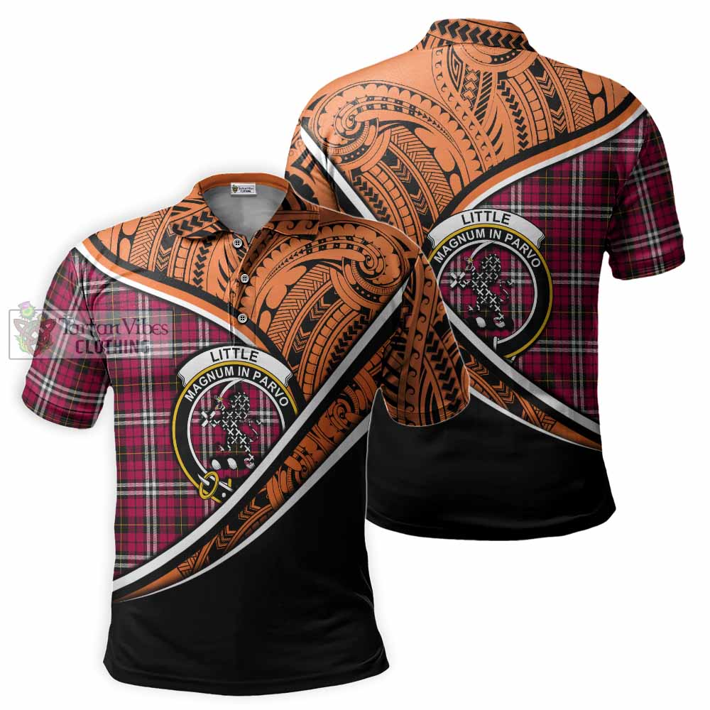 Tartan Vibes Clothing Little Crest Tartan Polo Shirt with Maori Tattoo Style - Orange Version