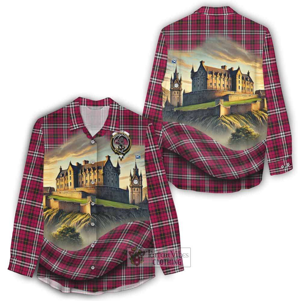 Little Tartan Family Crest Women's Casual Shirt with Scottish Ancient Castle Style - Tartan Vibes Clothing