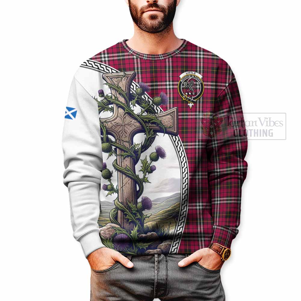 Tartan Vibes Clothing Little Tartan Sweatshirt with Family Crest and St. Andrew's Cross Accented by Thistle Vines