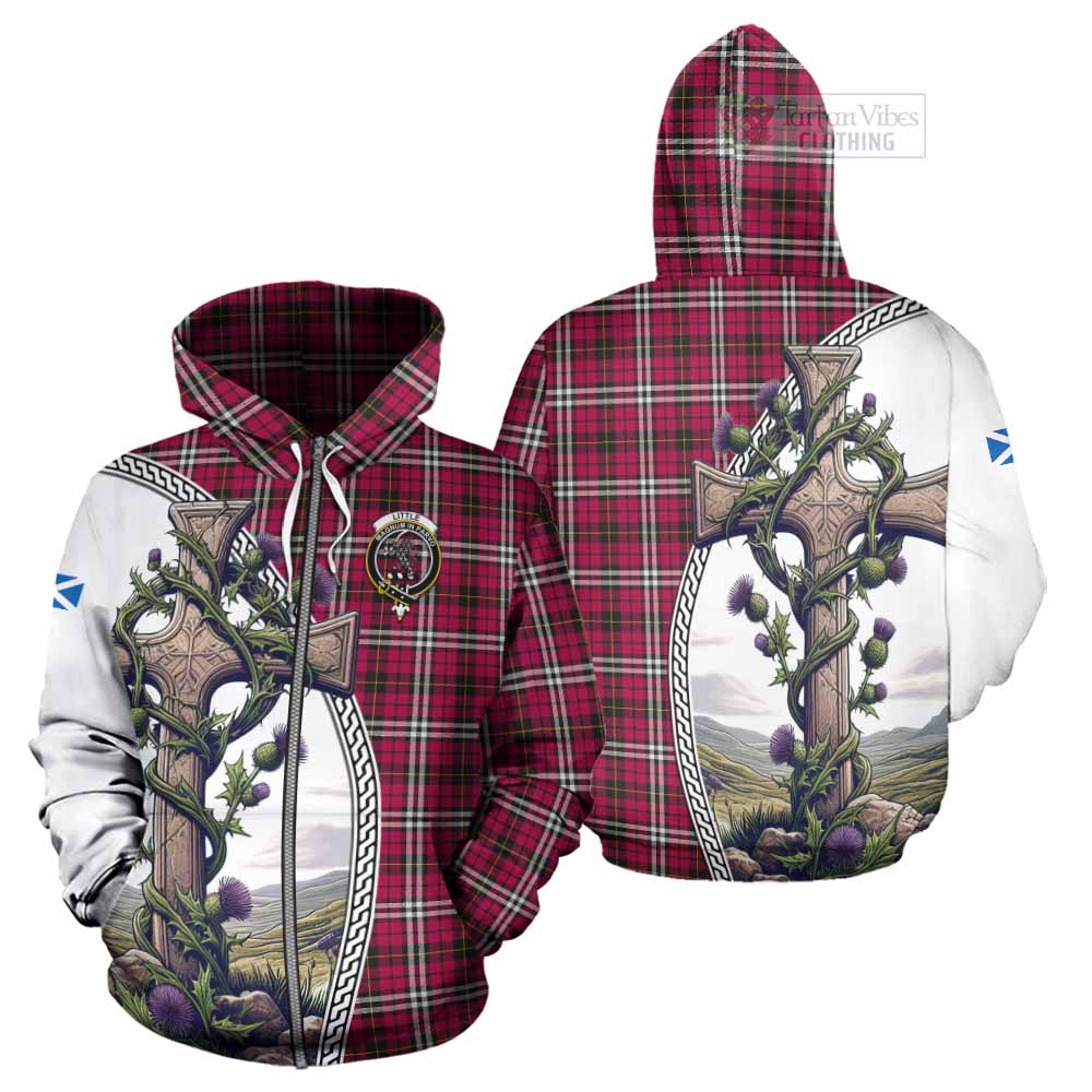 Tartan Vibes Clothing Little Tartan Hoodie with Family Crest and St. Andrew's Cross Accented by Thistle Vines