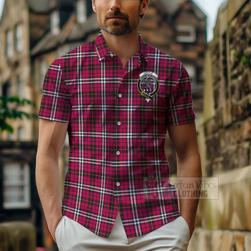 Tartan Vibes Clothing Little Tartan Short Sleeve Button Shirt with Family Crest and Bearded Skull Holding Bottles of Whiskey