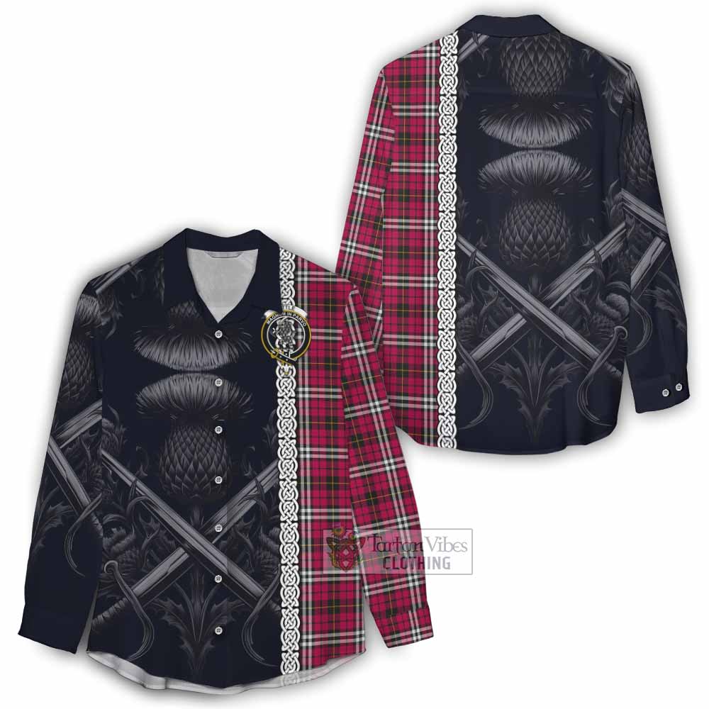 Tartan Vibes Clothing Little Tartan Women's Casual Shirt with Family Crest Cross Sword Thistle Celtic Vibes