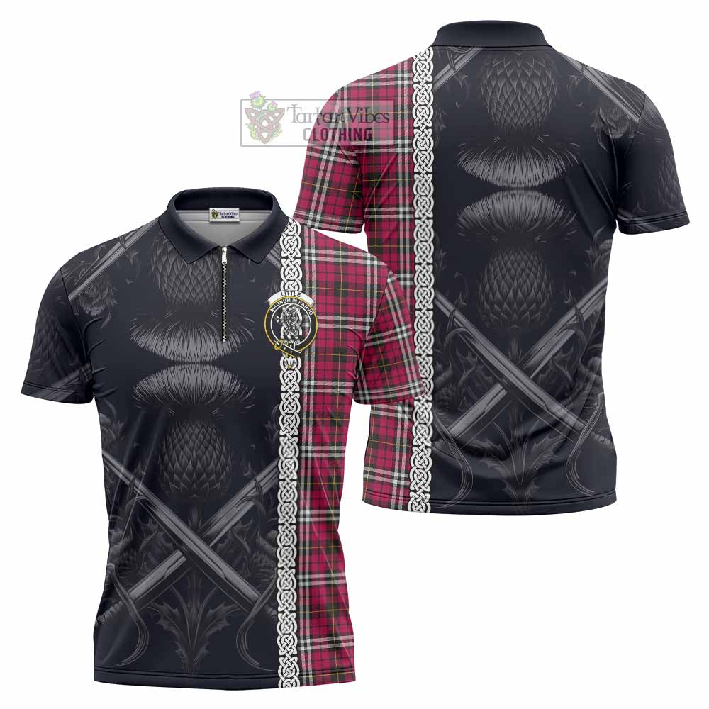 Tartan Vibes Clothing Little Tartan Zipper Polo Shirt with Family Crest Cross Sword Thistle Celtic Vibes