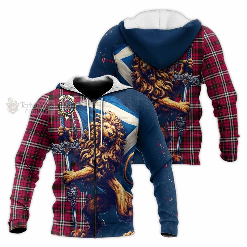 Tartan Vibes Clothing Little Tartan Family Crest Knitted Hoodie with Scottish Majestic Lion