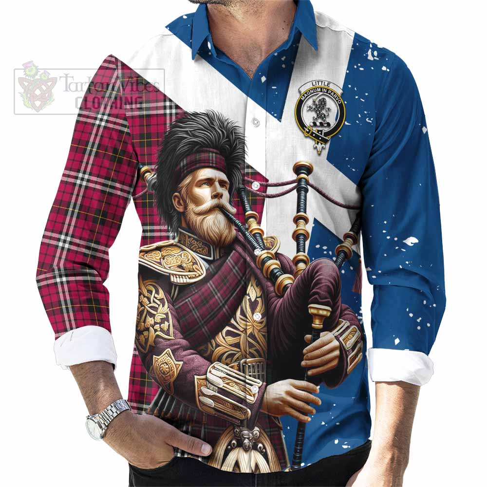 Tartan Vibes Clothing Little Tartan Long Sleeve Button Shirt with Family Crest Scottish Bagpiper Vibes