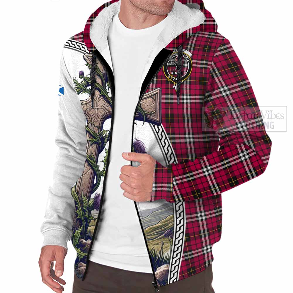 Tartan Vibes Clothing Little Tartan Sherpa Hoodie with Family Crest and St. Andrew's Cross Accented by Thistle Vines