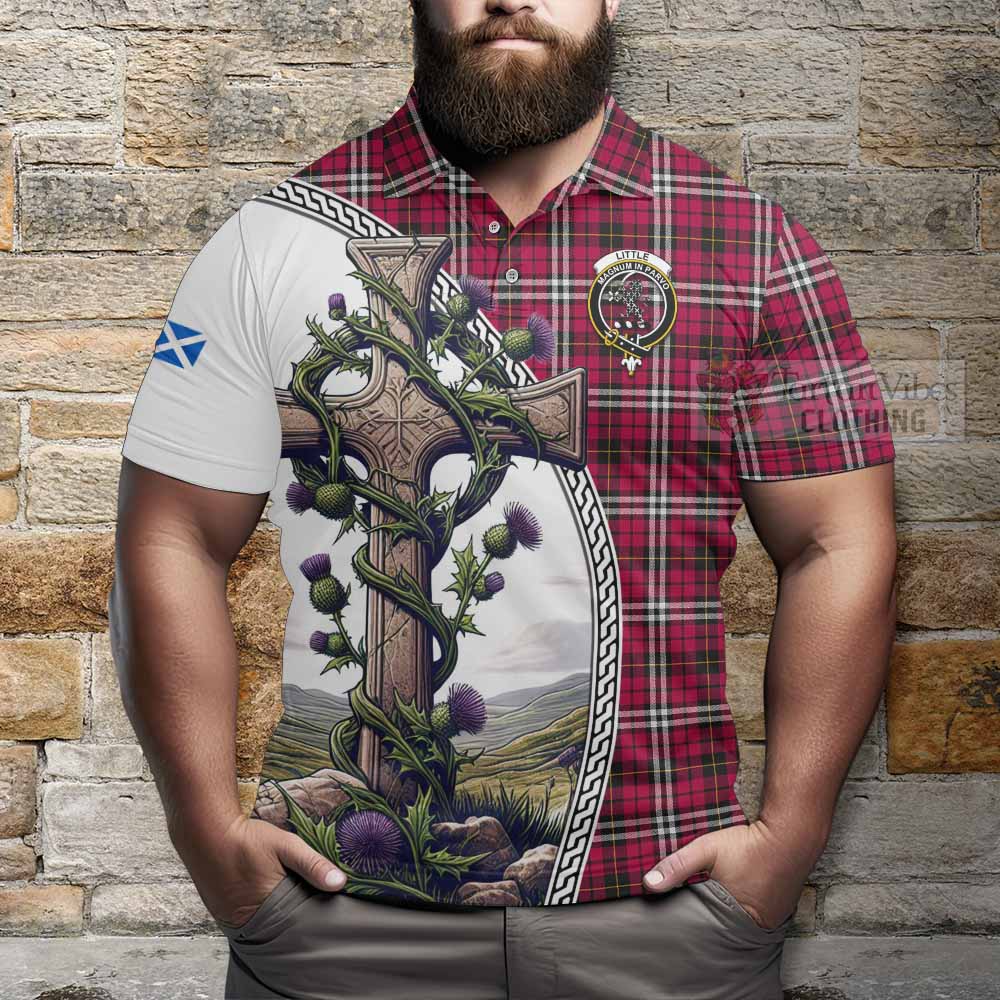 Tartan Vibes Clothing Little Tartan Polo Shirt with Family Crest and St. Andrew's Cross Accented by Thistle Vines