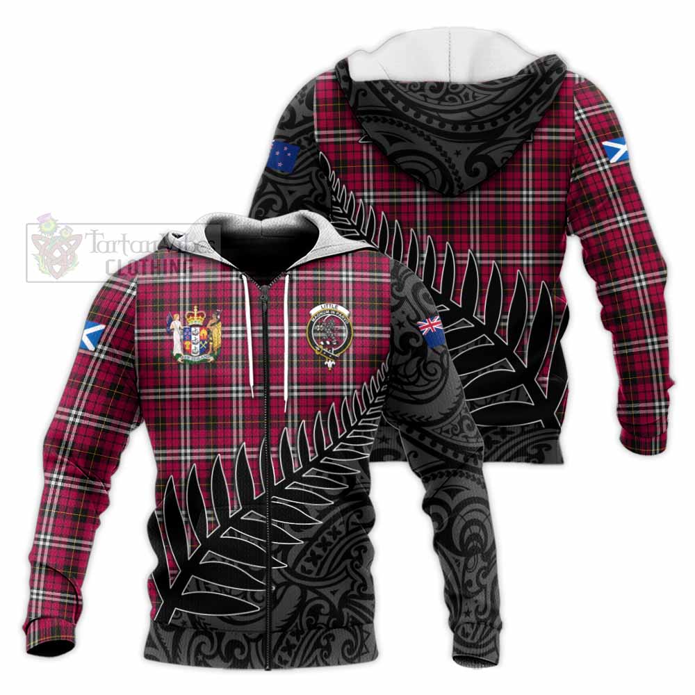 Tartan Vibes Clothing Little Crest Tartan Knitted Hoodie with New Zealand Silver Fern Half Style