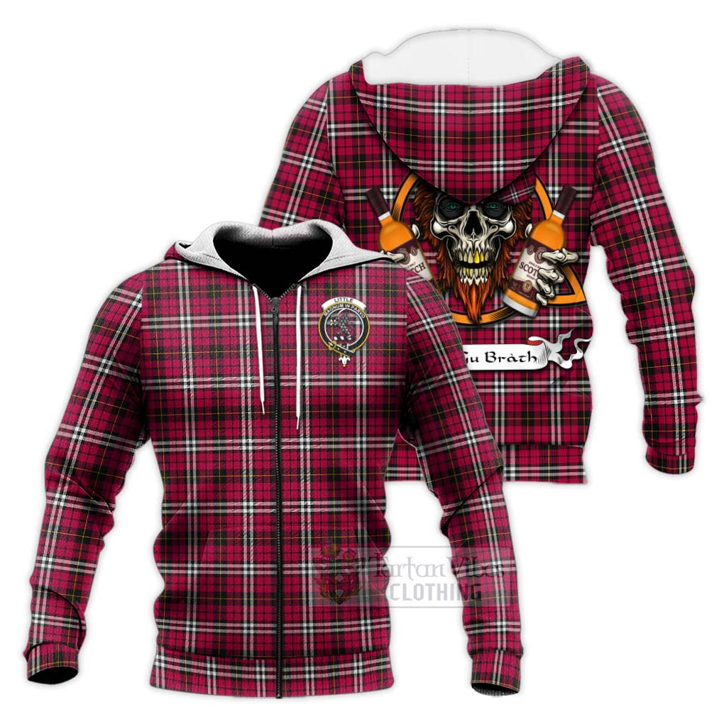 Tartan Vibes Clothing Little Tartan Knitted Hoodie with Family Crest and Bearded Skull Holding Bottles of Whiskey