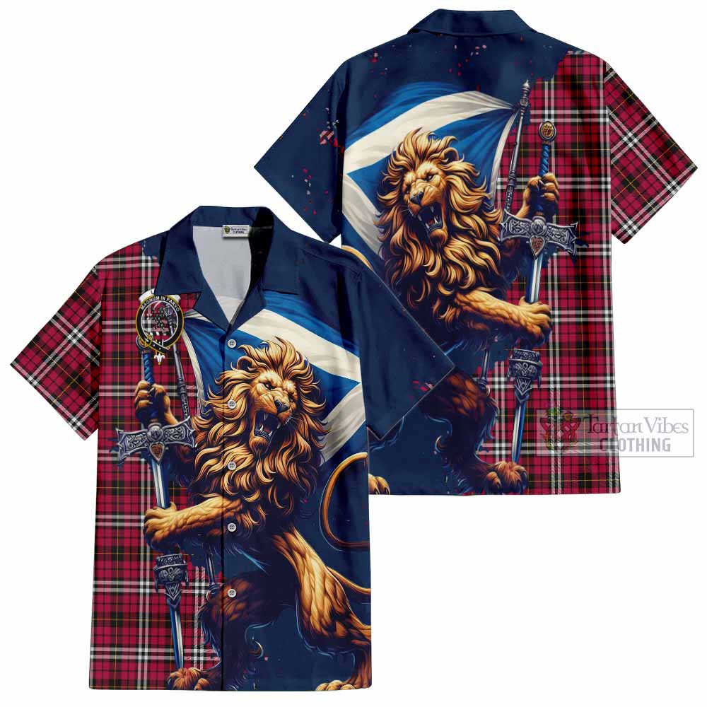 Tartan Vibes Clothing Little Tartan Family Crest Short Sleeve Button Shirt with Scottish Majestic Lion