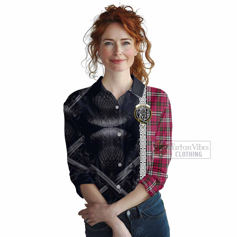 Tartan Vibes Clothing Little Tartan Women's Casual Shirt with Family Crest Cross Sword Thistle Celtic Vibes