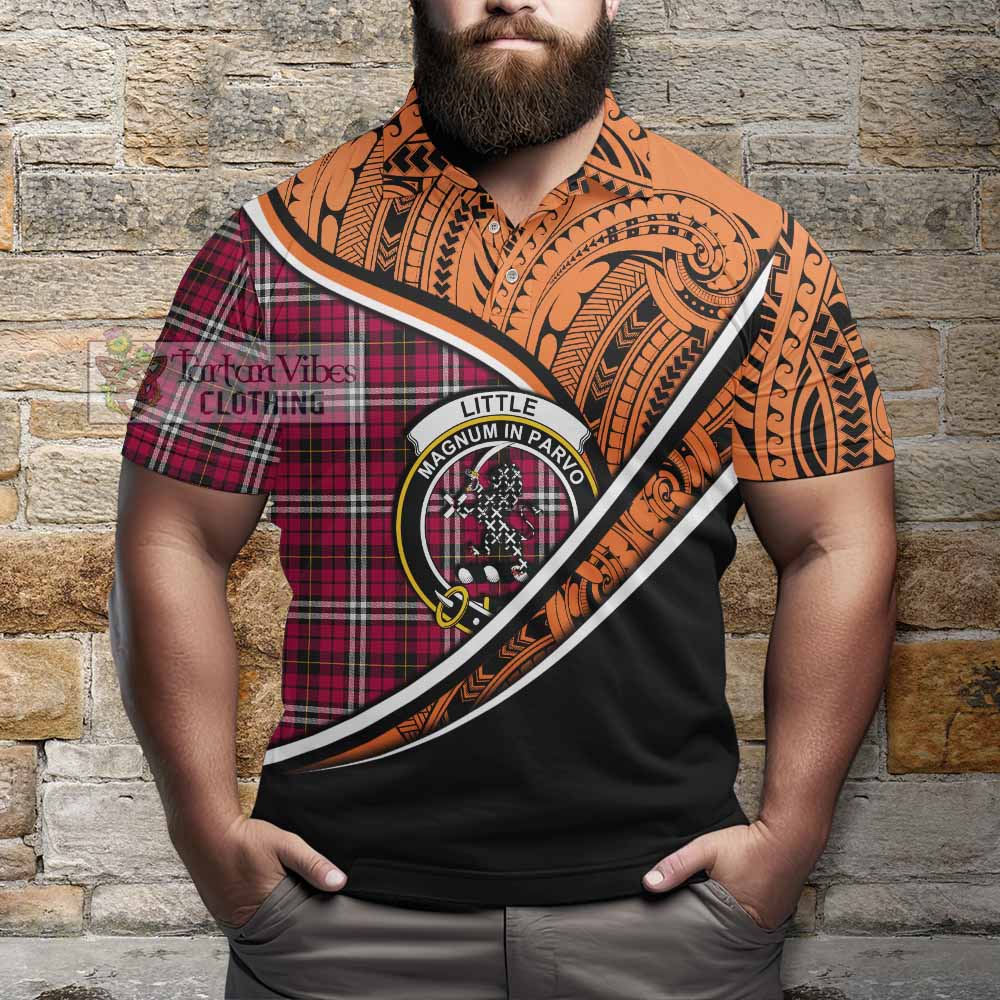 Tartan Vibes Clothing Little Crest Tartan Polo Shirt with Maori Tattoo Style - Orange Version