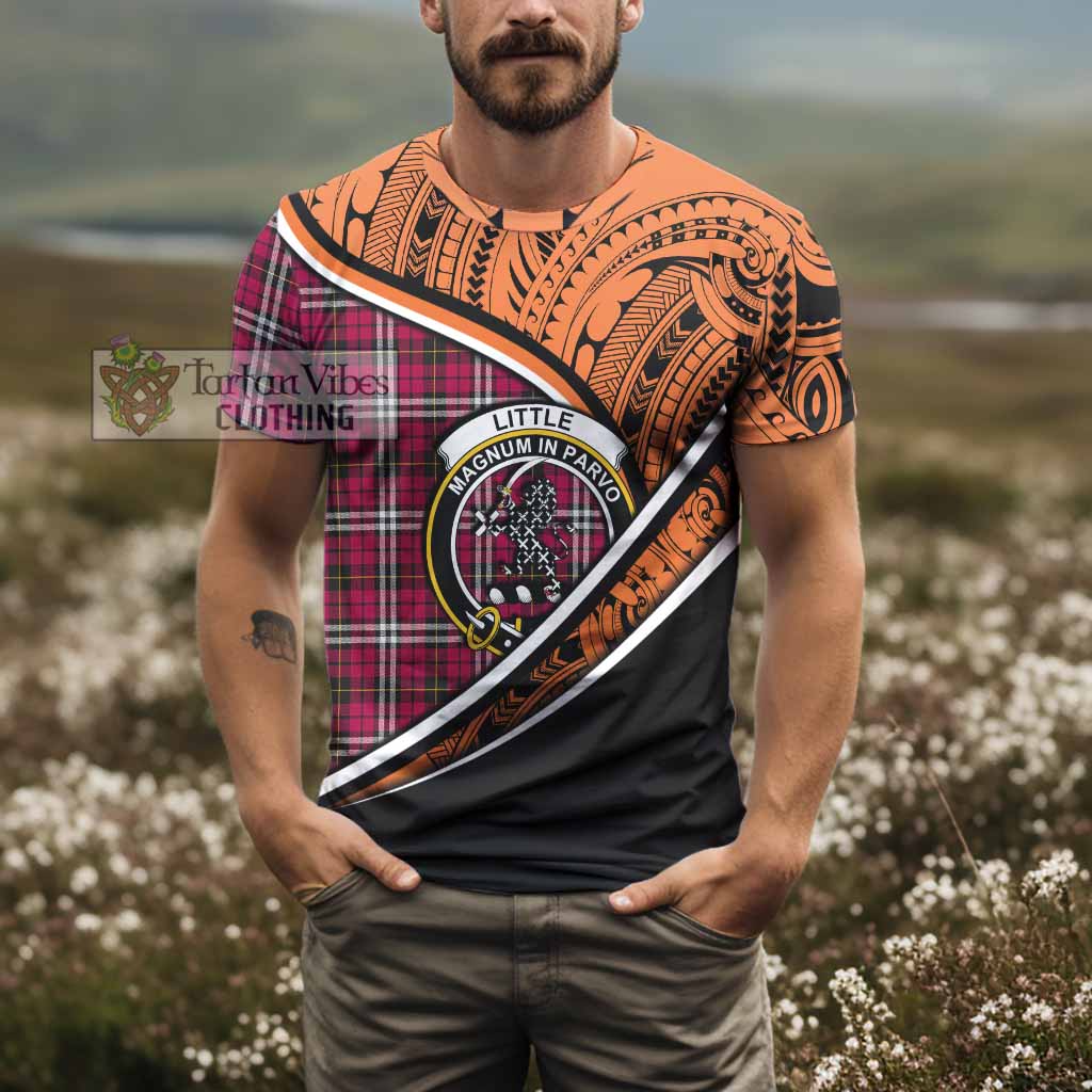 Tartan Vibes Clothing Little Crest Tartan T-Shirt with Maori Tattoo Style - Orange Version