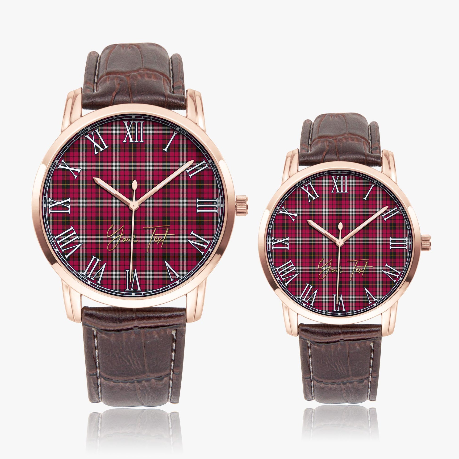 Little Tartan Personalized Your Text Leather Trap Quartz Watch Wide Type Rose Gold Case With Brown Leather Strap - Tartanvibesclothing