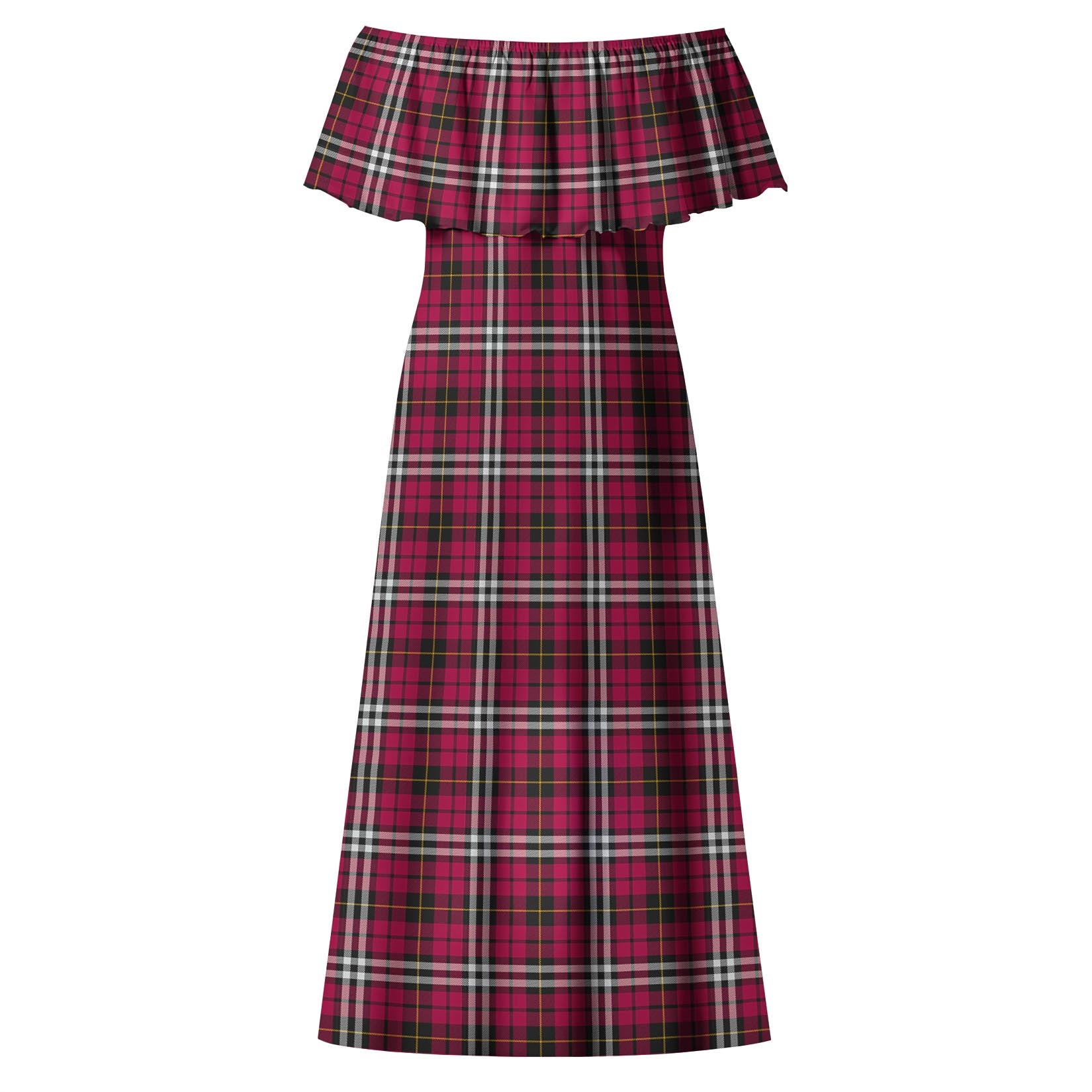 Little Tartan Off Shoulder Long Dress - Tartanvibesclothing