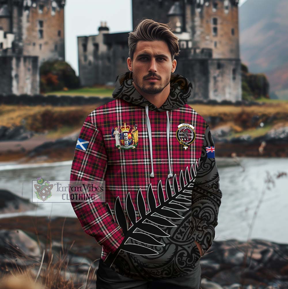 Tartan Vibes Clothing Little Crest Tartan Cotton Hoodie with New Zealand Silver Fern Half Style