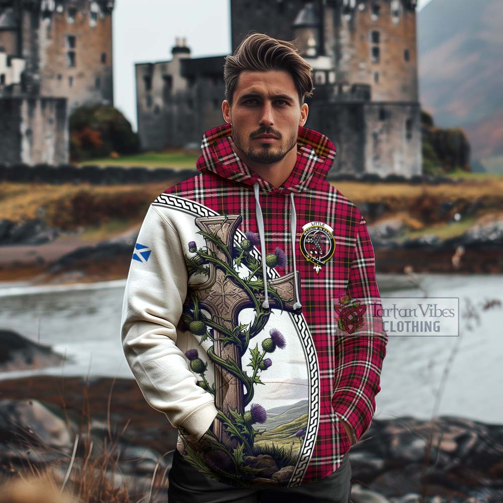 Tartan Vibes Clothing Little Tartan Cotton Hoodie with Family Crest and St. Andrew's Cross Accented by Thistle Vines