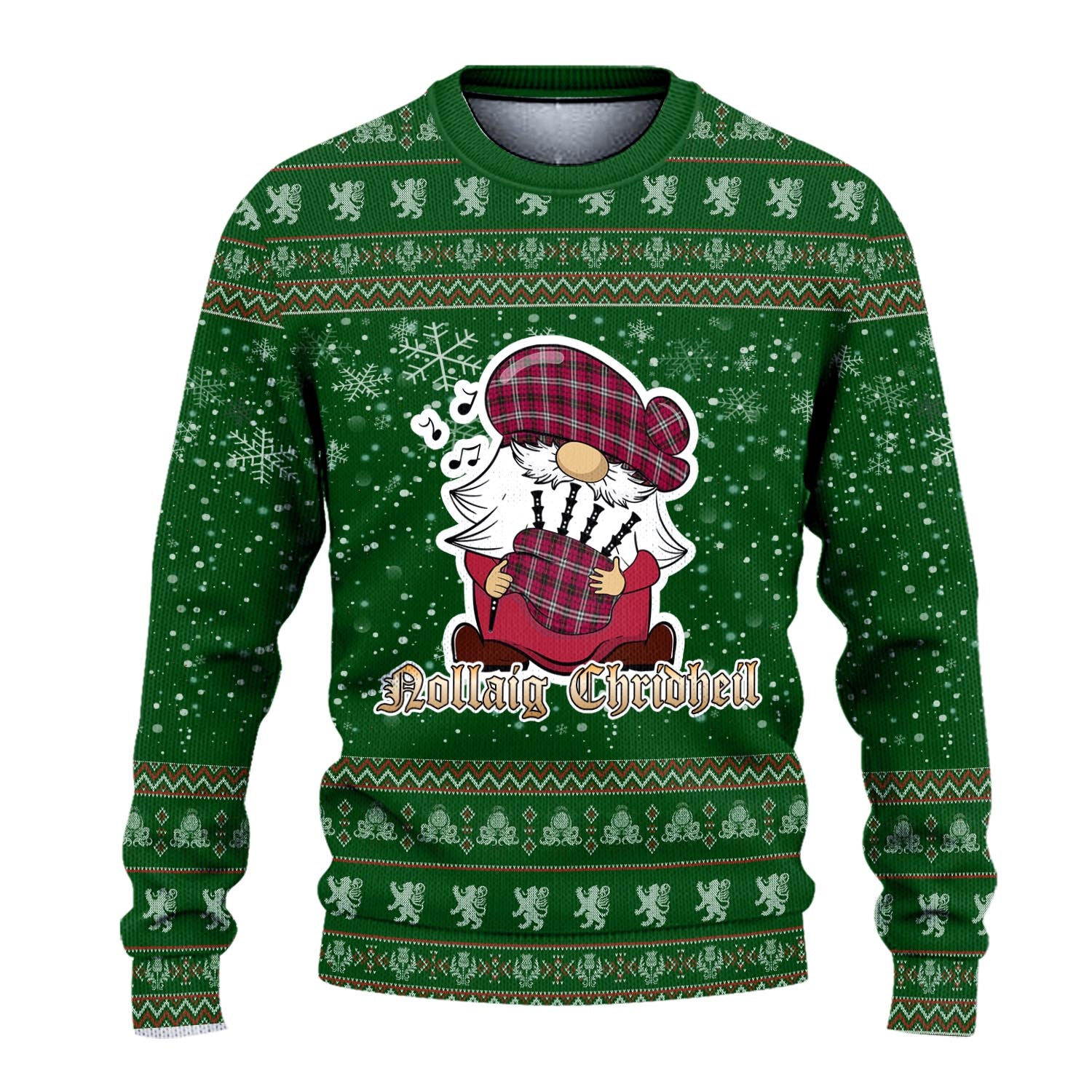 Little Clan Christmas Family Knitted Sweater with Funny Gnome Playing Bagpipes - Tartanvibesclothing