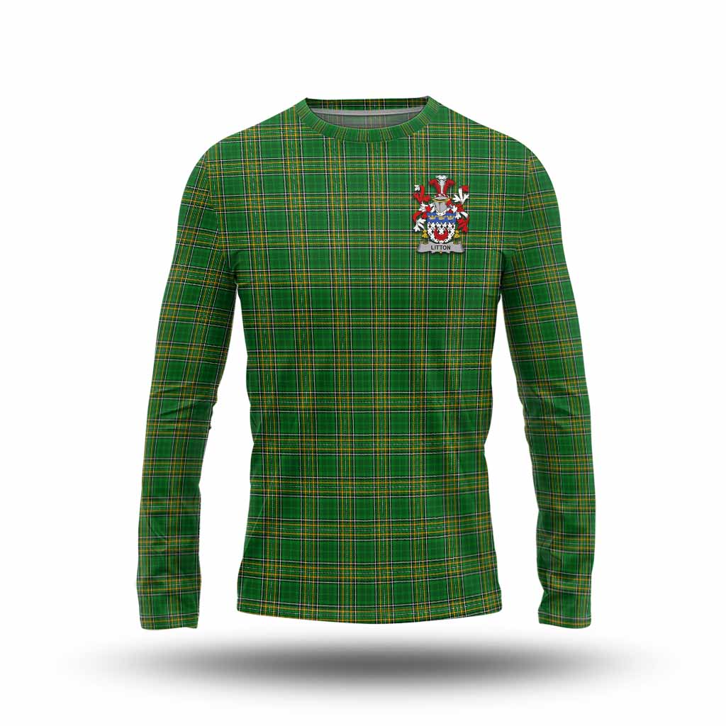 Tartan Vibes Clothing Litton Irish Clan Tartan Long Sleeve T-Shirt with Coat of Arms