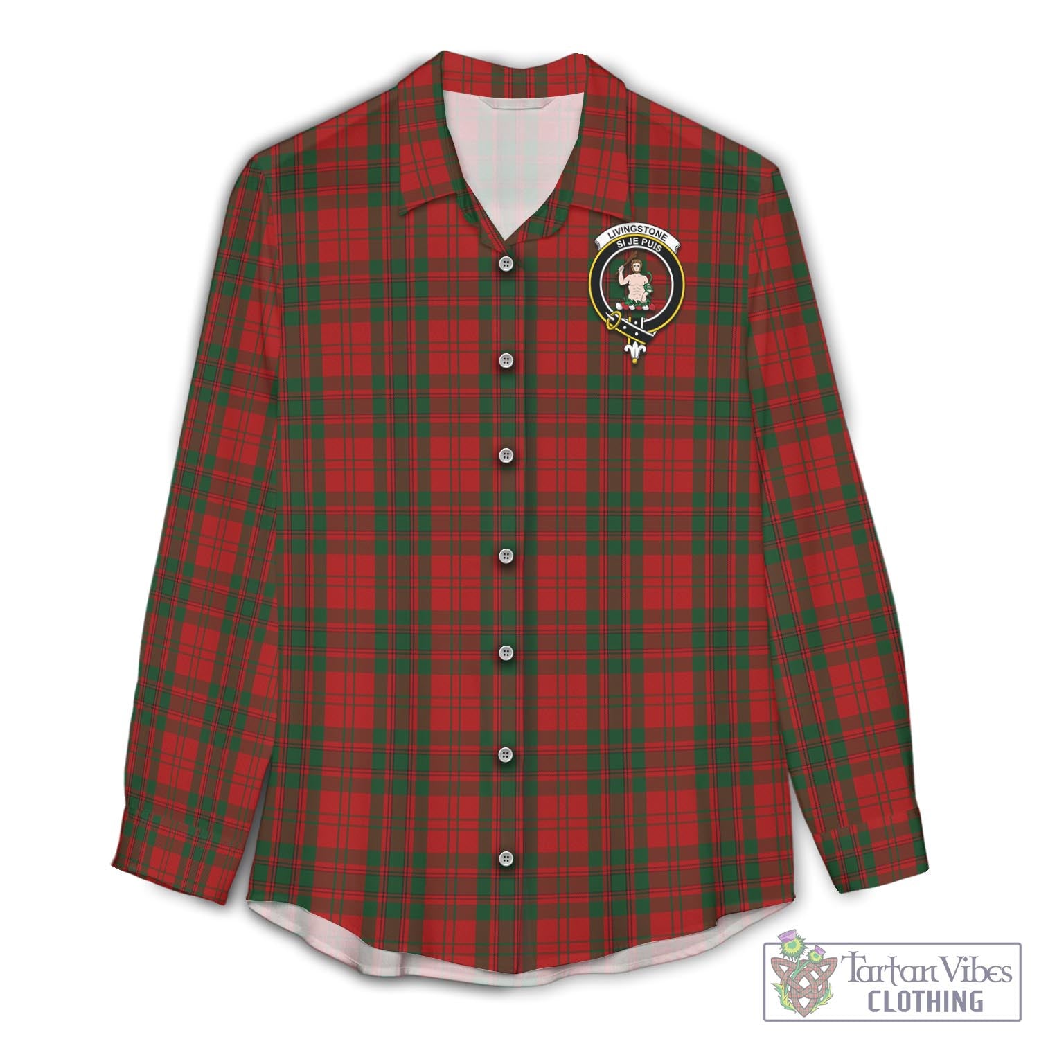 Tartan Vibes Clothing Livingston Tartan Womens Casual Shirt with Family Crest